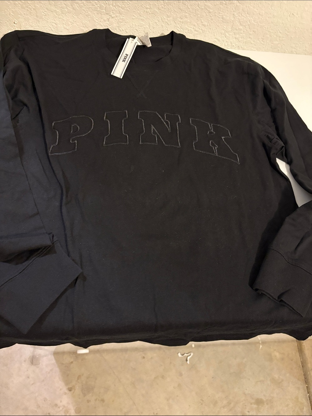 PINK Victoria's Secret Black Men's Crewneck Sweatshirt with Embroidered Logo